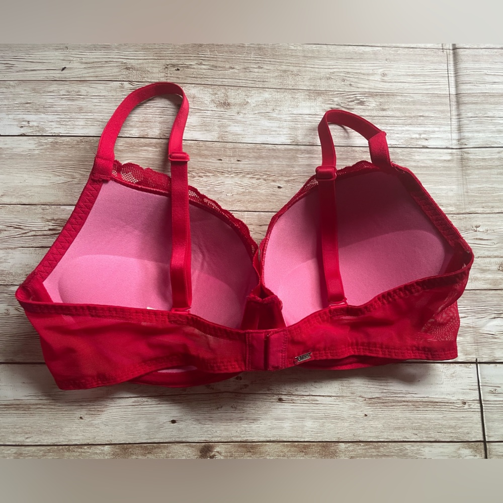 PINK VICTORIA'S SECRET DATE NIGHT PUSH UP BRA BLACK WITH WHITE LILLIES 36C - Picture 4 of 10